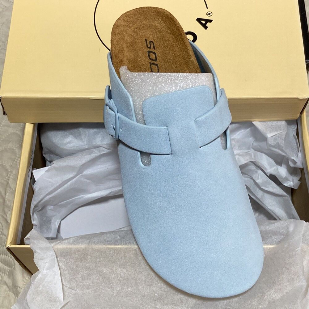 Soda Faux Suede Buckle Strap Clog 7 1/2 Mules Slip On Shoes Womens Size 7.5 Blue